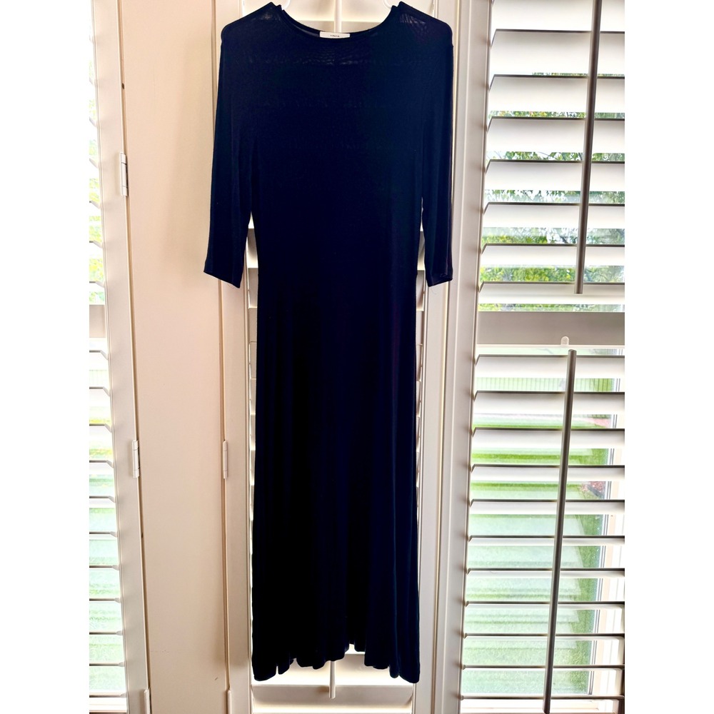Vince Black 3/4 Sleeve Jersey Knit Midi Dress Small Minimalist Quiet Luxury
